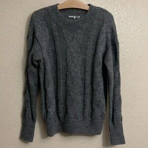 FRNCH Womens Gray Cable Knit Crew Neck Pullover‎ Sweater, Small/Medium S/M
